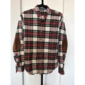 J. Crew Men's Flannel Plaid Suede Elbow Patch Wool Shirt S